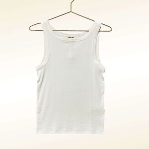 Madewell Essential Cotton High Neck Tank Top NWT Size XS White Ribbed Fitted